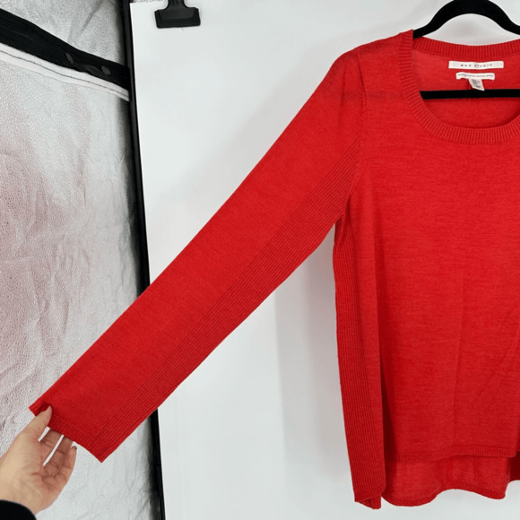 Max Studio Womens XL Red Sweater Round Neck Merino Wool Relaxed Fit Classic - Picture 7 of 9